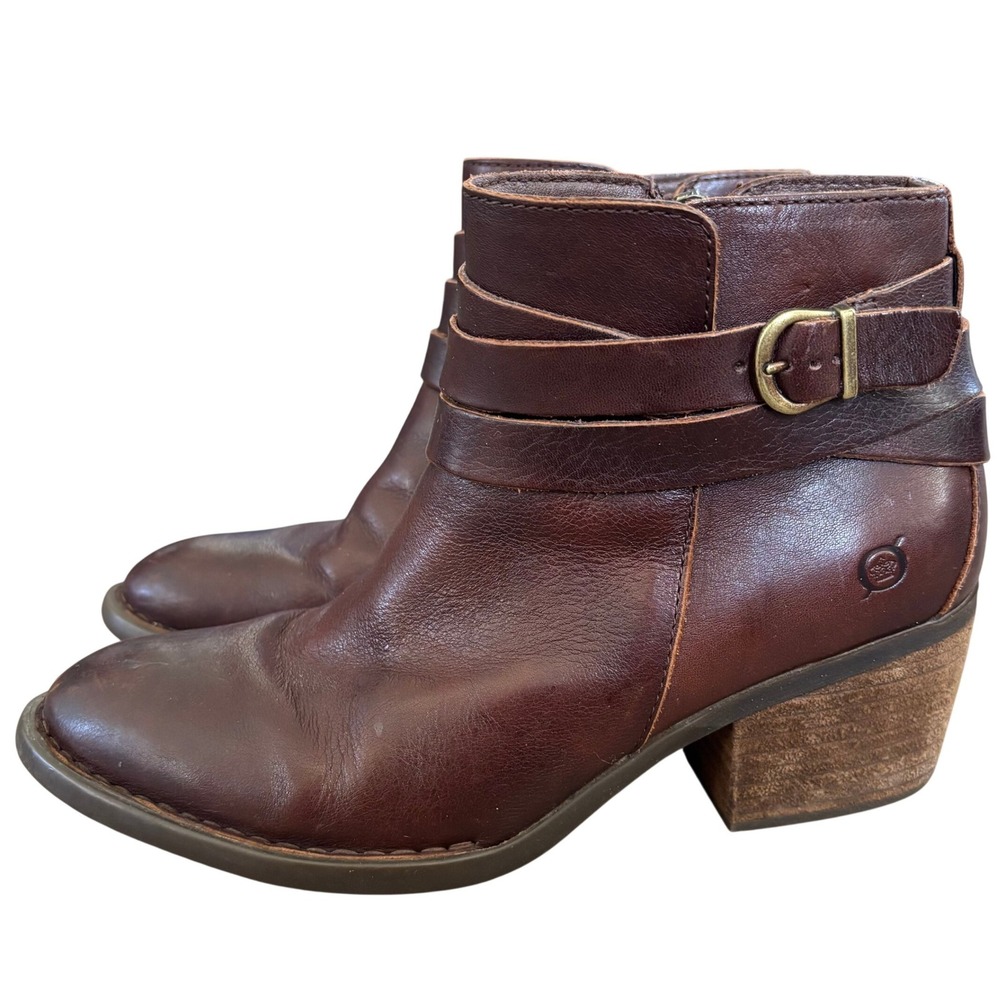 Born Payton‎ Buckle Ankle Boots Sz 8.5 Brown Leather Western Chic
